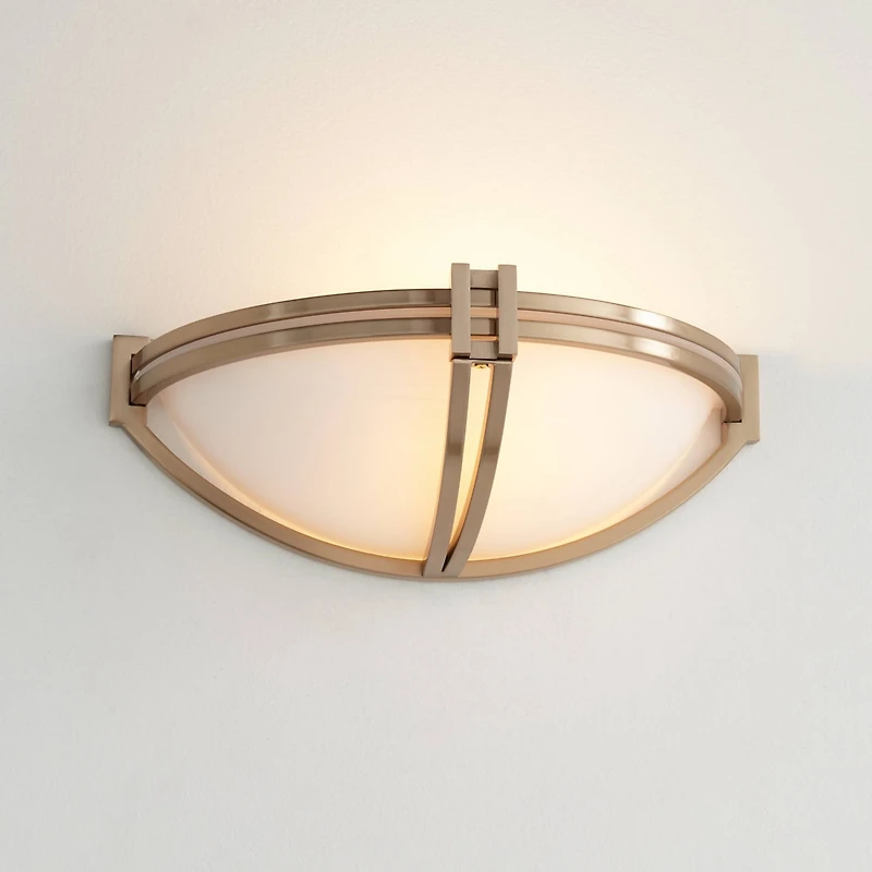 Possini Euro Design Deco Modern Wall Sconce Lighting Soft Gold Hardwired 13 3/4" Fixture White Milky Marbleized Glass Shade for Bedroom Bathroom Vanit