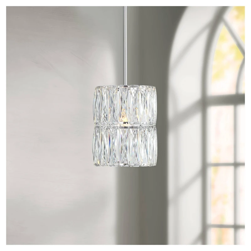 Possini Euro Design Chrome Mini Pendant 7 3/4" Wide Modern Clear Crystal Shade for Dining Room Living House Home Foyer Kitchen Island High Ceilin