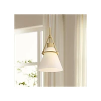 Cashmere Gold Metal Mini Pendant Light 7 1/2" Wide Modern Frosted White Glass Cone Shade Fixture for Dining Room House Bedroom Kitchen Island Hal