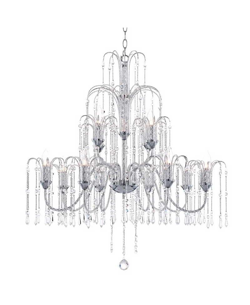 Vienna Full Spectrum Crystal Rain Chrome Chandelier 33" Wide Modern 12-Light Fixture for Dining Room House Foyer Kitchen Island Entryway Bedroom