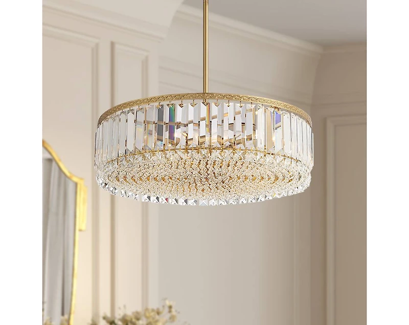 Stiffel Soft Gold Drum Pendant Chandelier 20 1/4" Wide Modern Clear Crystal 5-Light Fixture for Dining Room House Foyer Entryway