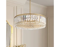 Stiffel Soft Gold Drum Pendant Chandelier 20 1/4" Wide Modern Clear Crystal 5-Light Fixture for Dining Room House Foyer Entryway