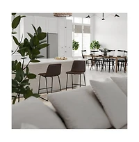 24 Inch Faux Counter Height Bucket Seat Stools, Set Of 2