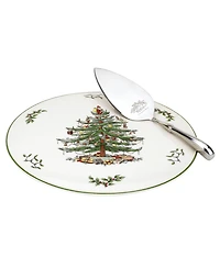Spode Serveware, Christmas Tree Cake Plate with Metal Server