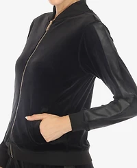 White Mark Women's Faux Leather Stripe Velour 2 Piece Tracksuit Set