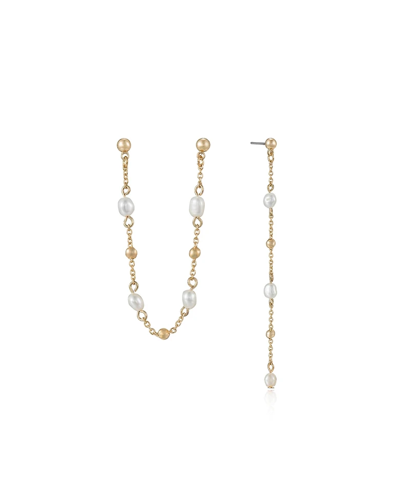 Ettika Double Piercing Freshwater Pearl and 18K Gold Plated Earrings