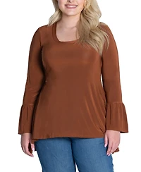 24seven Comfort Apparel Plus Size Long Bell Sleeve High Low Tunic Top