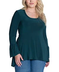 24seven Comfort Apparel Plus Long Bell Sleeve High Low Tunic Top
