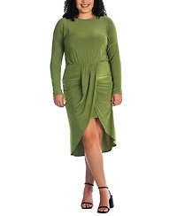 24seven Comfort Apparel Plus Long Sleeve High Low Dress