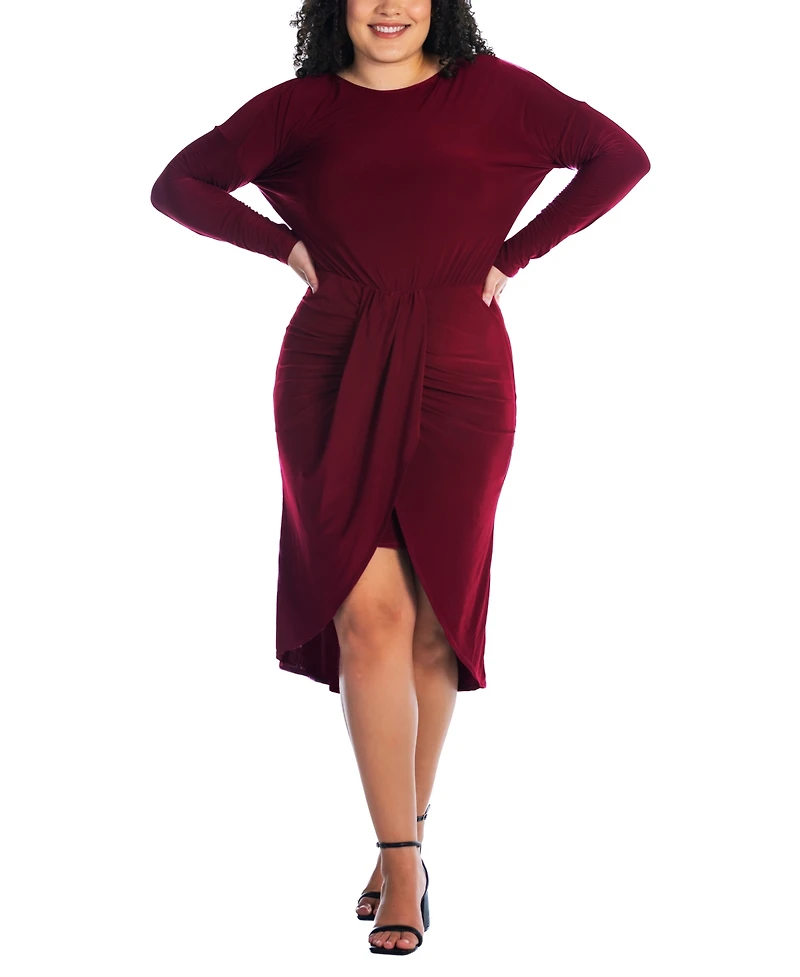 24seven Comfort Apparel Plus Long Sleeve High Low Dress