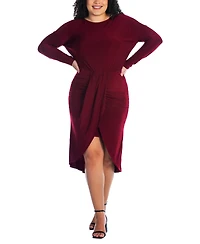 24seven Comfort Apparel Plus Long Sleeve High Low Dress