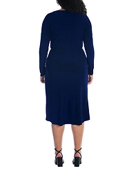 24seven Comfort Apparel Plus Long Sleeve High Low Dress