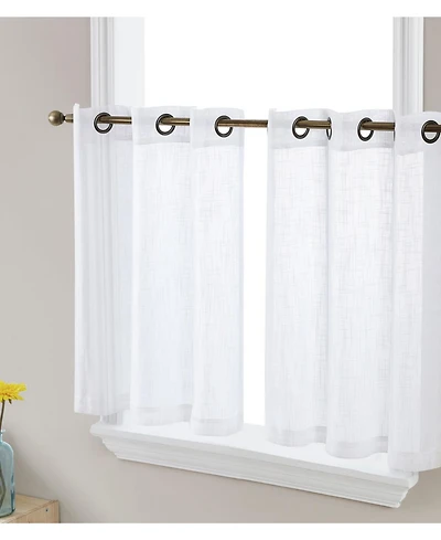 Hlc.me Abbey Faux Linen Textured Semi Sheer Privacy Light Filtering Transparent Grommet Short Thick Cafe Curtain Tiers for Small Windows