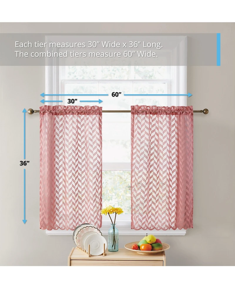Hlc.me Herringbone Lace Sheer Kitchen Cafe Curtain Tiers for Small Windows & Bathroom