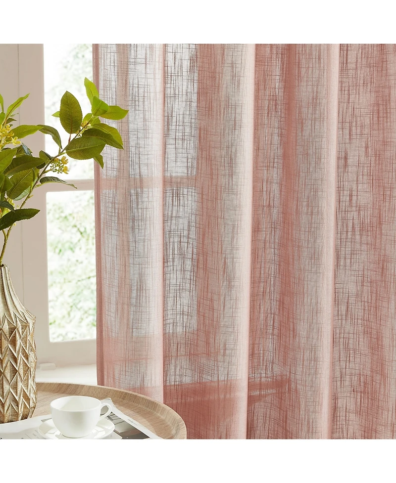Hlc.me Linda Faux Linen Textured Semi Sheer Privacy Light Filtering Window Rod Pocket Floor Length Thick Curtains Drapery Panels for Office & Living R