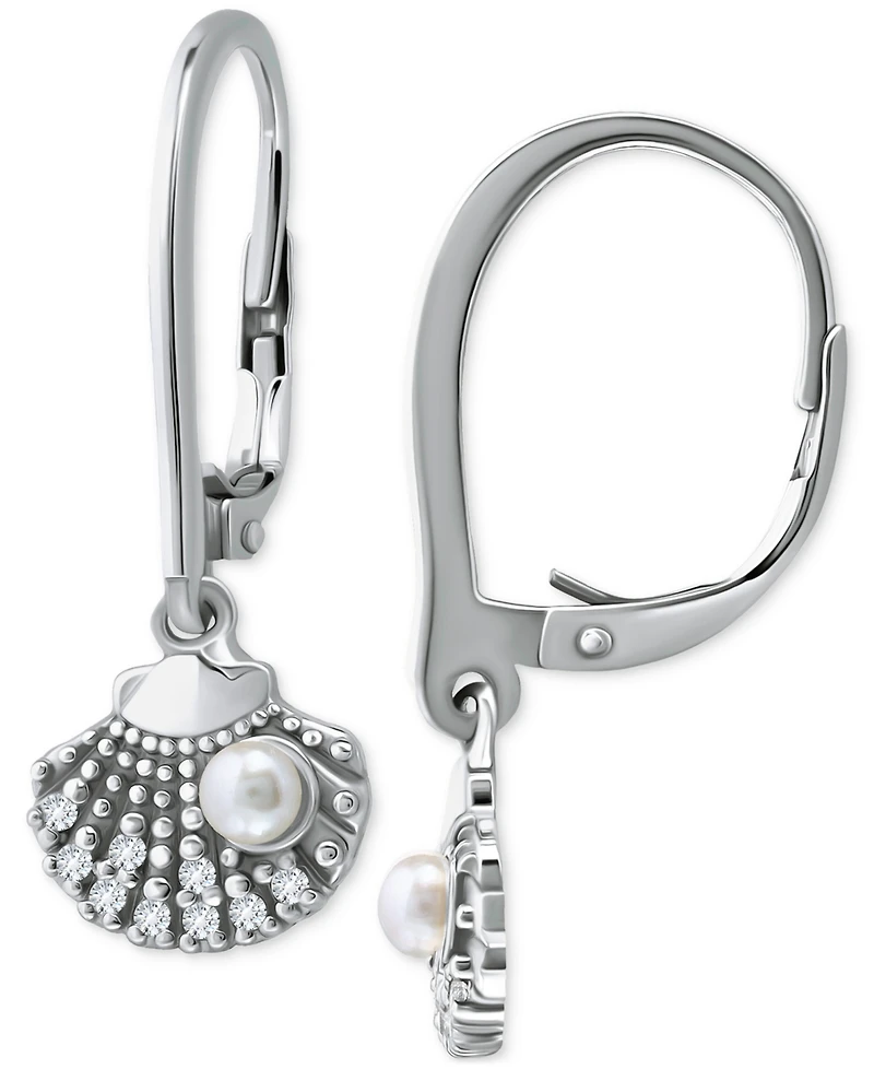 Giani Bernini Freshwater Pearl (3mm) & Cubic Zirconia Shell Leverback Drop Earrings in Sterling Silver, Created for Macy's