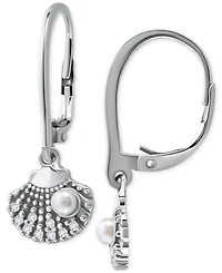 Giani Bernini Freshwater Pearl (3mm) & Cubic Zirconia Shell Leverback Drop Earrings in Sterling Silver, Created for Macy's