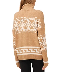 CeCe Women's Fair Isle Long Sleeve Turtleneck Sweater