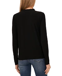 CeCe Women's Ruffle-Trim Long Sleeve Knit Top with Rhinestone Buttons
