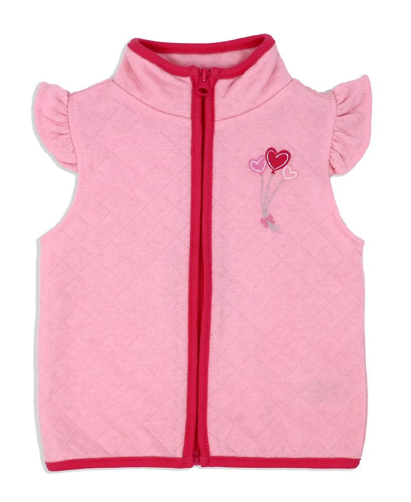 Baby Mode Girls Hearts Bodysuit, Pants and Vest, 3 Piece Set