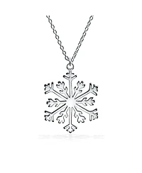 Bling Jewelry Holiday Party Frozen Winter Snowflake Pendant Necklace For Women For Sterling Silver With Chain