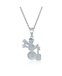 Bling Jewelry Elegant Winter White Simulated Pearl Holiday Christmas Snowman Pendant Necklace For Sterling