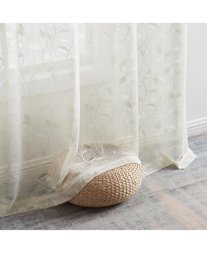 Hlc.me Joyce Floral Decorative Semi Sheer Light Filtering Grommet Window Treatment Curtain Drapery Panels for Bedroom & Living Room