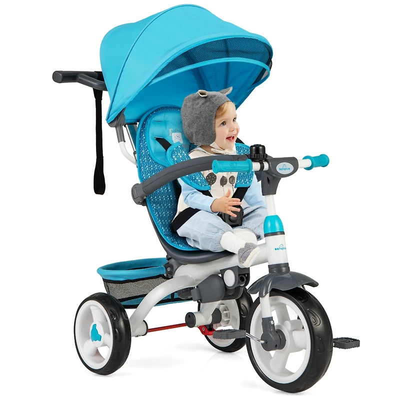 Slickblue Girls 4-in-1 Tricycle Stroller with Detachable Design and Round Sun Canopy