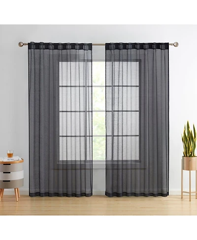 Hlc.me Lauren Semi Sheer Light Filtering Transparent Pocket Top & Back Tab Lightweight Window Curtains Drapery Panels Bedroom & Living Room
