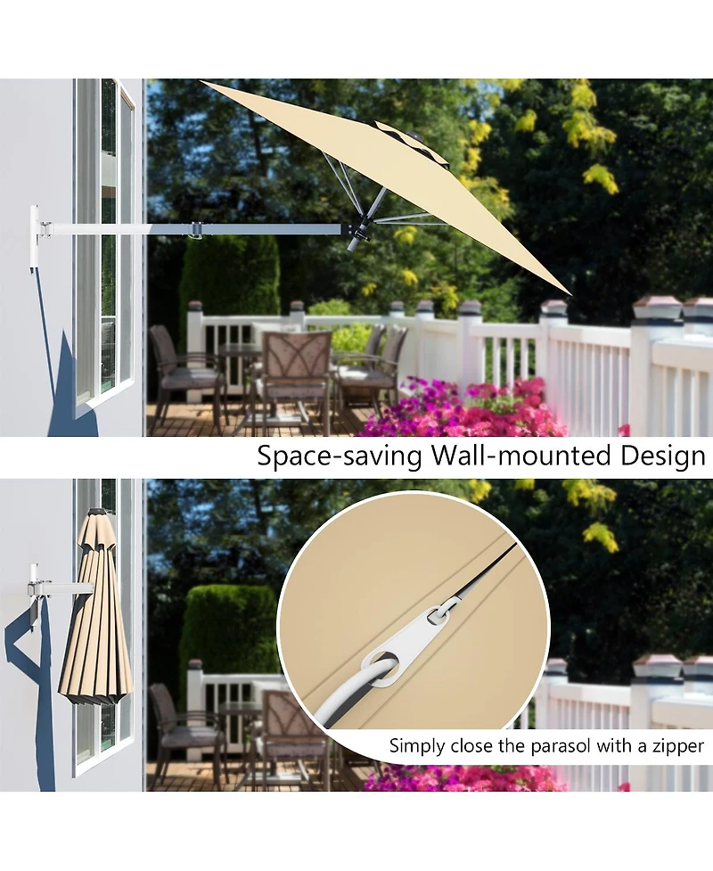 8ft Wall-Mounted Telescopic Folding Tilt Aluminum Sun Shade Umbrella