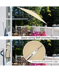 8ft Wall-Mounted Telescopic Folding Tilt Aluminum Sun Shade Umbrella