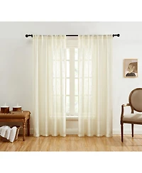 Hlc.me Linda Faux Linen Textured Semi Sheer Privacy Light Filtering Transparent Window Rod Pocket Floor Length Thick Curtains Drapery Panels for Offic
