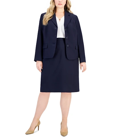 Le Suit Plus Size Button-Front Pencil Skirt Suit