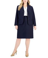 Le Suit Plus Size Button-Front Pencil Skirt Suit