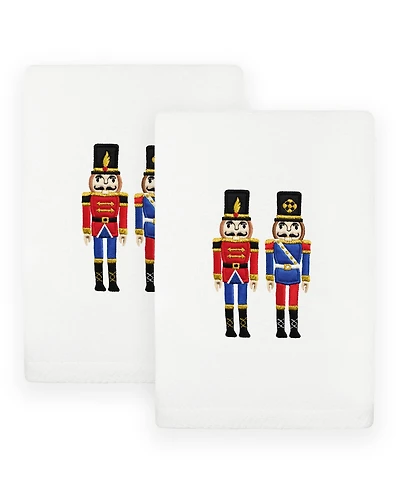 Linum Home Christmas Nutcrackers Embroidered Luxury 100% Turkish Cotton Hand Towels, 2 Piece Set