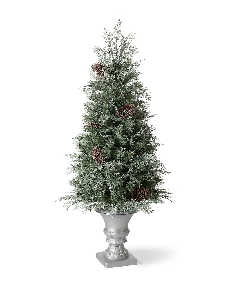 Glitzhome 4' Pre-Lit Pine Artificial Christmas Porch Tree with 130 Warm White Lights
