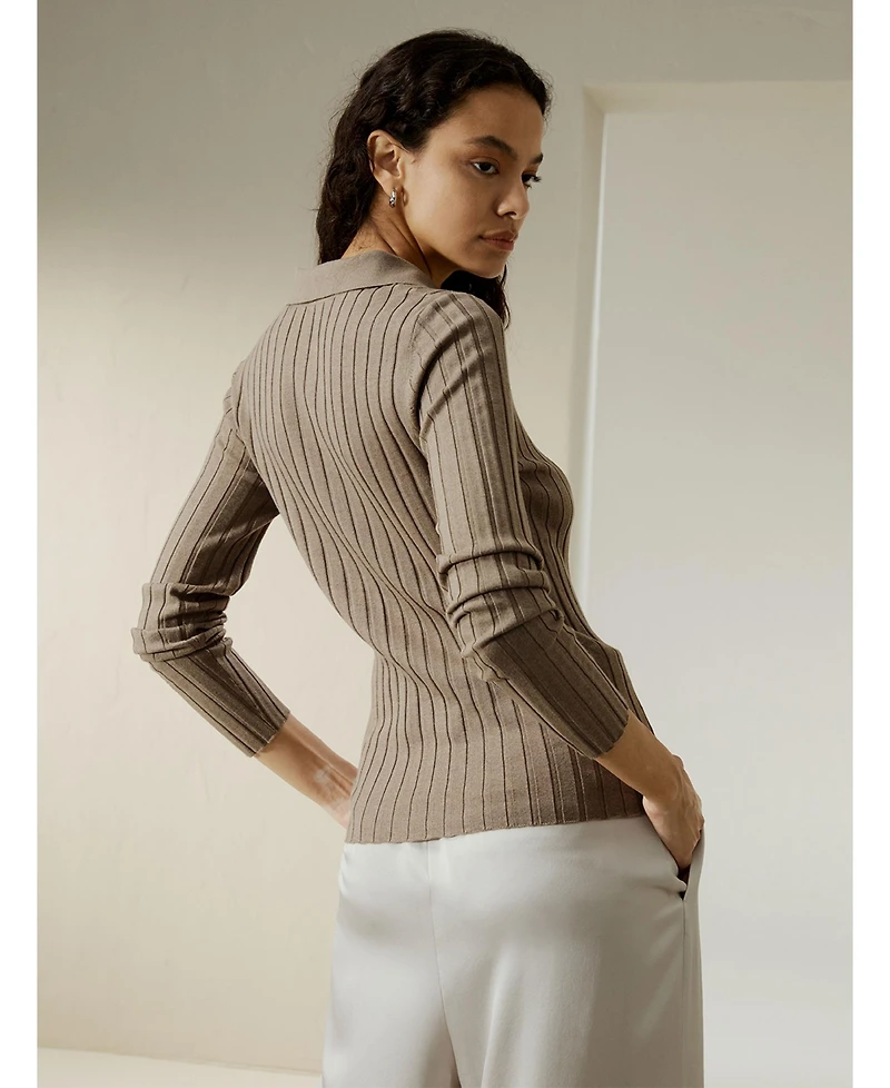 Lilysilk Women's Ribbed Silk-Cashmere Blend Cardigan