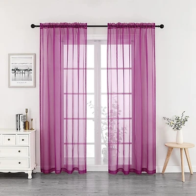 Kate Aurora 2 Piece Purple Colored Rod Pocket Sheer Voile Window Curtains