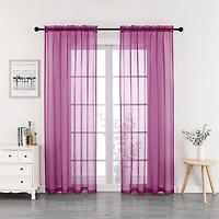 Kate Aurora 2 Piece Purple Colored Rod Pocket Sheer Voile Window Curtains