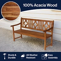 Sloane 59.1" 3-Seat Ogee Diamond-Back 600-Lbs Support Acacia Wood Outdoor Garden Patio Bench