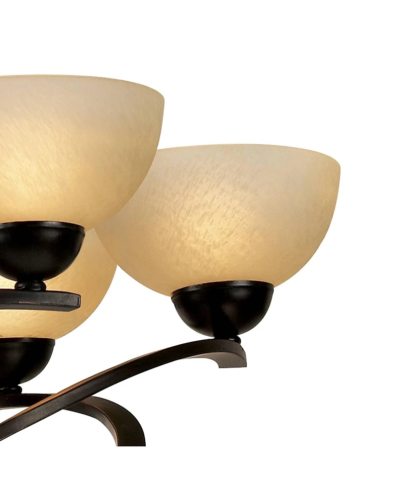 Franklin Iron Works Bronzeador Dark Mocha Chandelier Lighting 27 1/2" Wide Modern Industrial Iron Ribbon Amber Glass Shades 6-Light Fixture for Dining