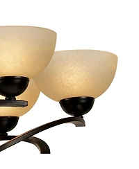 Franklin Iron Works Bronzeador Dark Mocha Chandelier Lighting 27 1/2" Wide Modern Industrial Iron Ribbon Amber Glass Shades 6-Light Fixture for Dining