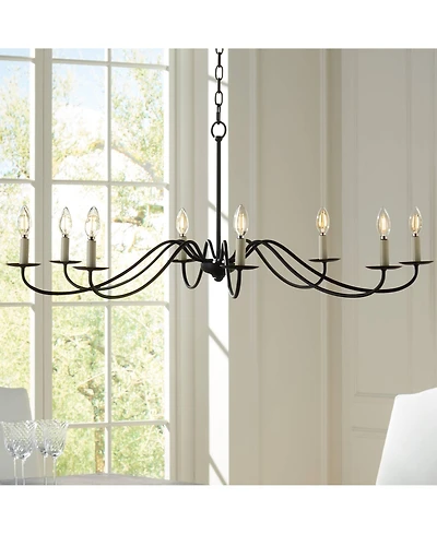 Franklin Iron Works Marinec Black Hanging Chandelier Lighting 42" Wide Farmhouse Rustic Bent Arms 8-Light Fixture for Dining Room Living House Home Fo