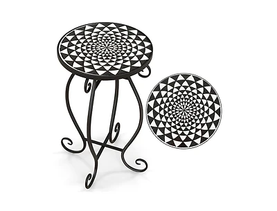 Outdoor Plant Stand with Weather-Resistant Ceramic Tile Top for Patio or Garden