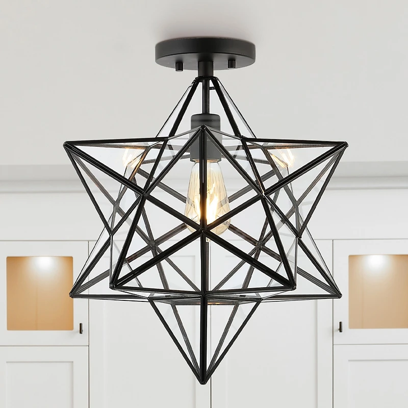 Jonathan Y Ava Farmhouse Bohemian Iron/Glass Led Semi Flush Mount Ceiling Light