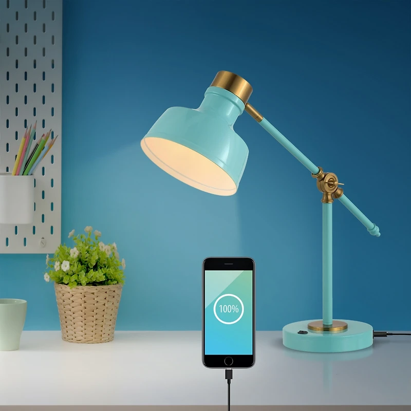 Jonathan Y Allegra Classic Farmhouse Adjustable Cantilever Led Task Lamp with Usb Charging Port