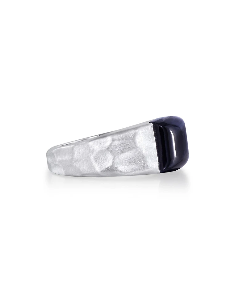 LuvMyJewelry Blue Pieter site Gemstone Hammered Texture Sterling Silver Men Signet Ring