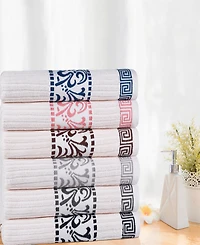 Superior Athens Cotton with Greek Scroll and Floral Pattern Assorted, 6 Piece Bath Towel Set