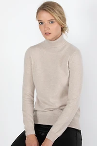 Jennie Liu Women's 100% Pure Cashmere Long Sleeve Turtleneck Pullover Sweater
