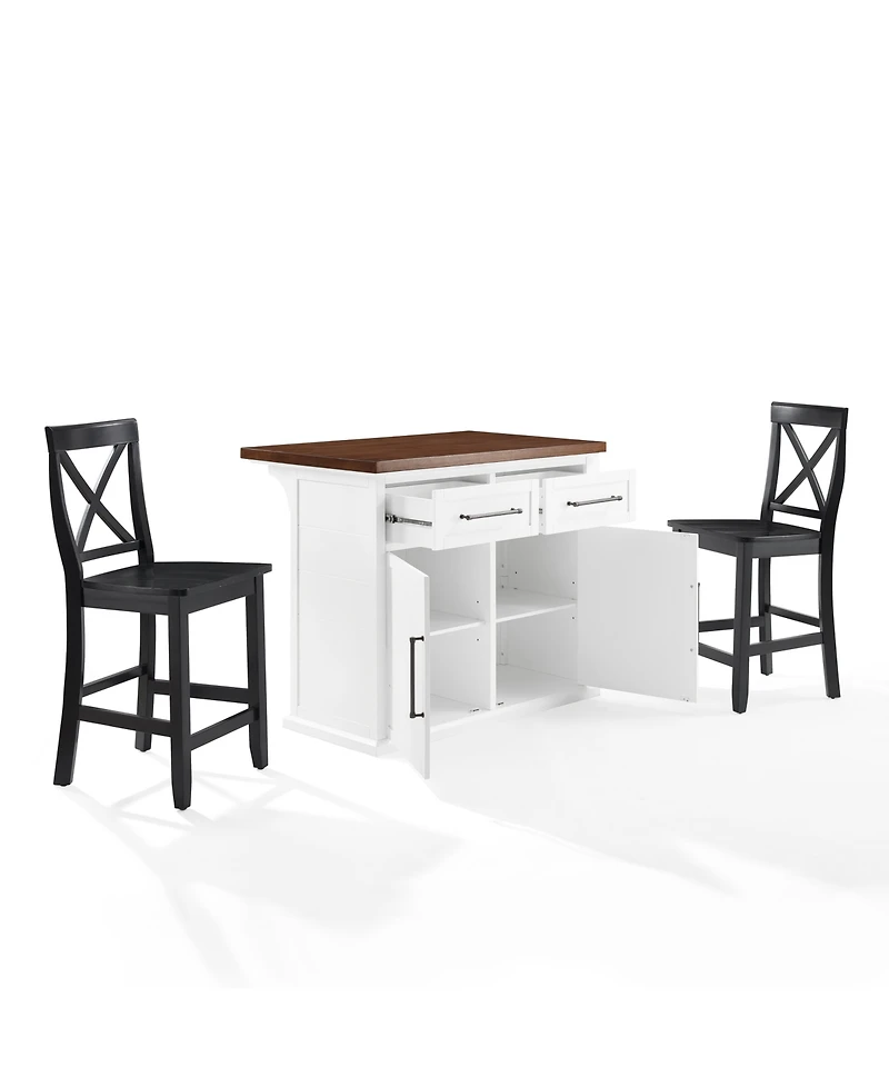 Crosley Furniture Bartlett 42" Wood Top Kitchen Island W/X-Back Stools
